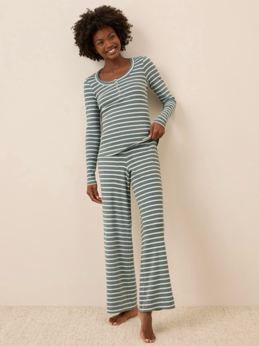 Organic Easy Rib Set Napa Stripe Set L/XL
